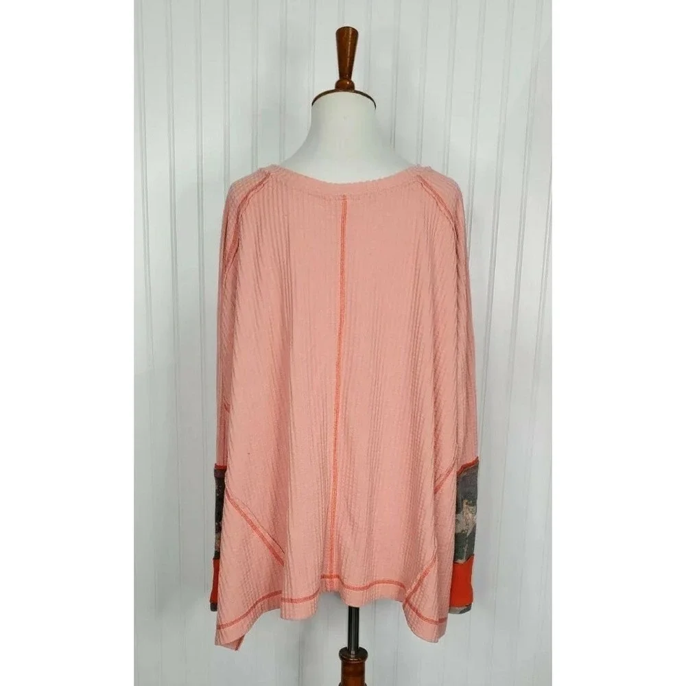 We the Free Camo Cuff Waffle Knit Thermal Oversized Women's Size Small